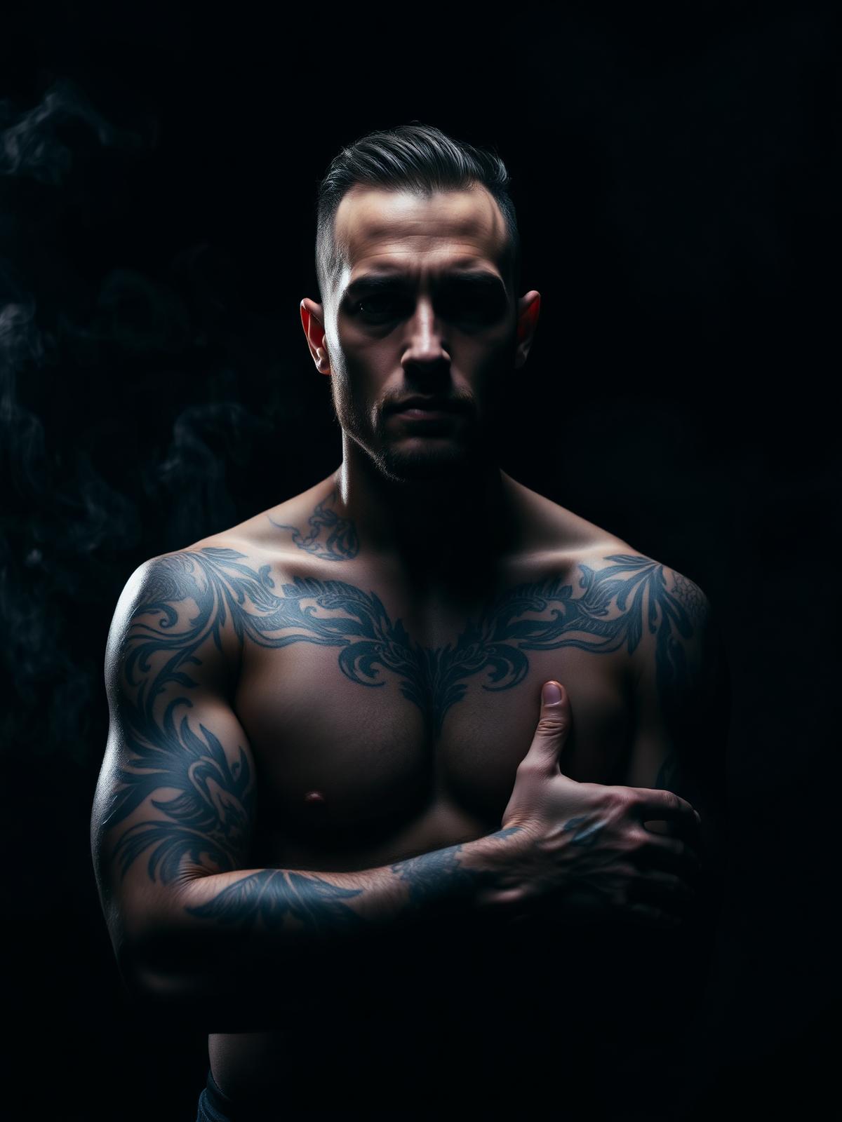 Tattooed figure representing Black Dragon Tattoos